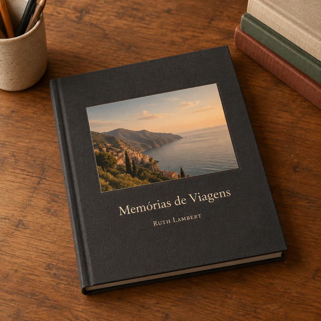 Livro Memórias de Viagens, de Ruth Lambert, encadernado e pronto